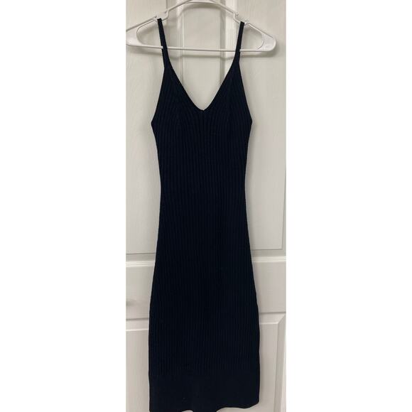 Free people small ribbed bodycon sweater dress black midi with side slit - Picture 1 of 7
